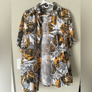 Express Men's Tropical Print Shirt - Black, Gray, and Orange